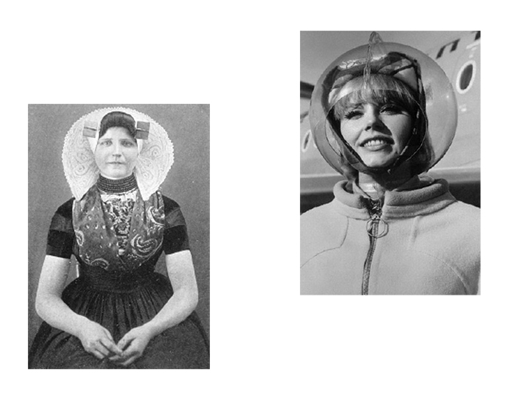 Inspiration of Dutch folk headwear and spacebubble airline headwear